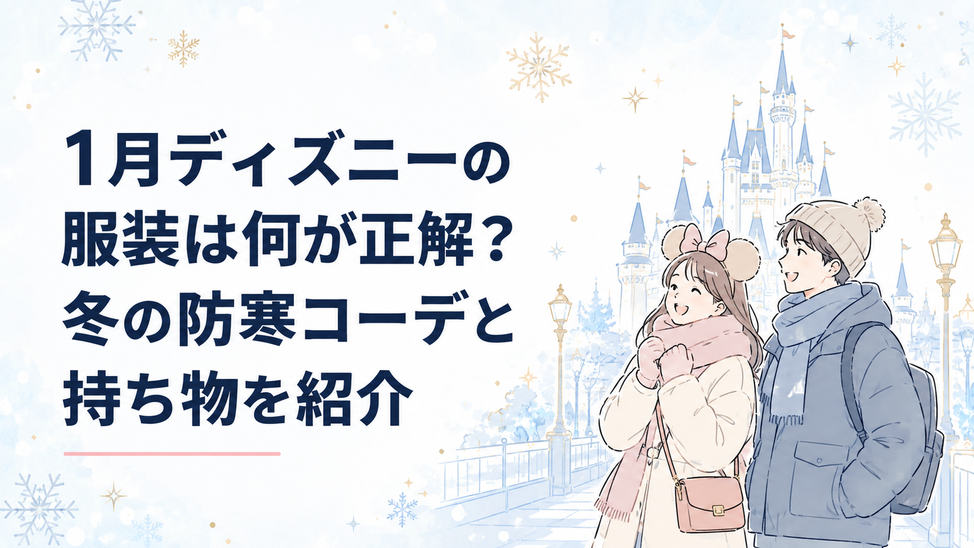 冬の東京ディズニーリゾートで防寒コーデを着て笑顔で楽しむ来園者のイメージ