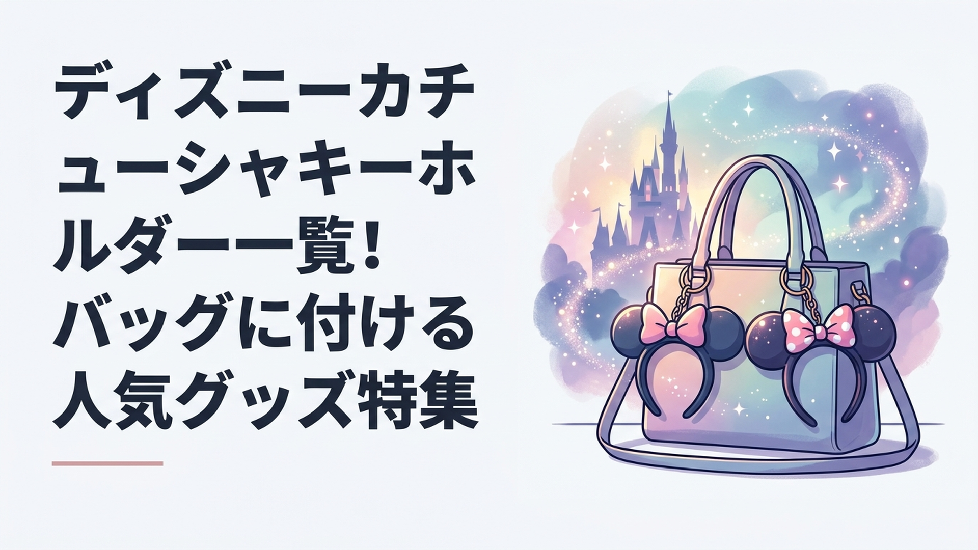 バッグにディズニーのカチューシャモチーフキーホルダーがいくつも付けられている様子