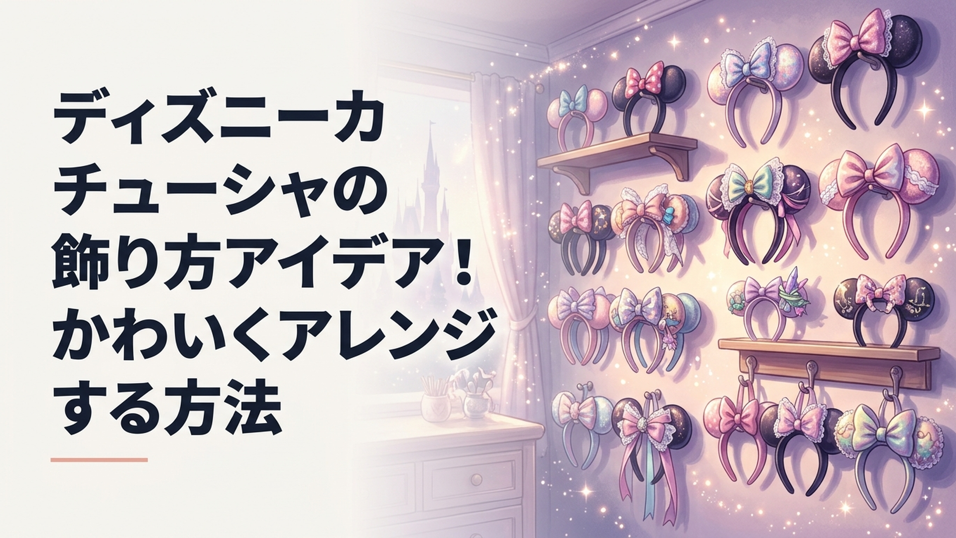 壁面にディズニーカチューシャをかわいく飾ったコレクション収納スペース