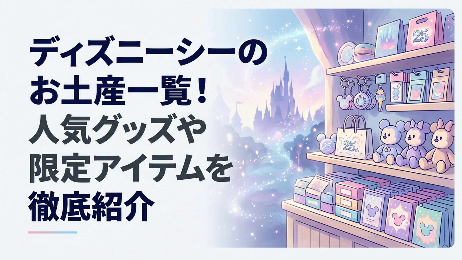 東京ディズニーシー25周年グッズや人気お土産が並ぶショップのイメージ