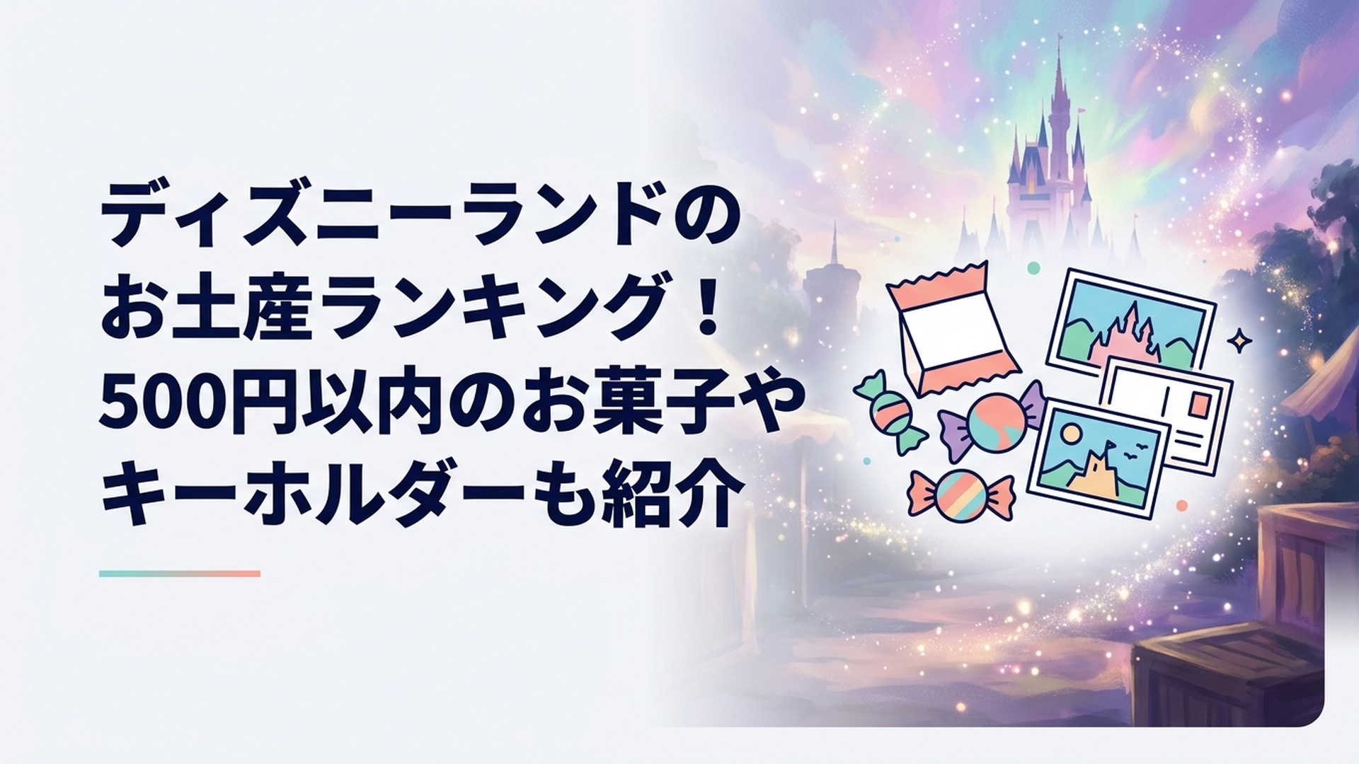 東京ディズニーランドで500円以内のお土産を選ぶ様子とキャンディーやポストカード