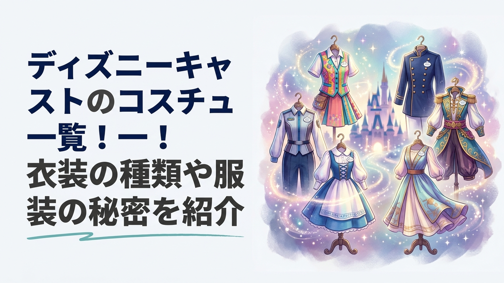 東京ディズニーランドと東京ディズニーシーの代表的なキャストコスチュームを見比べる華やかなイメージ