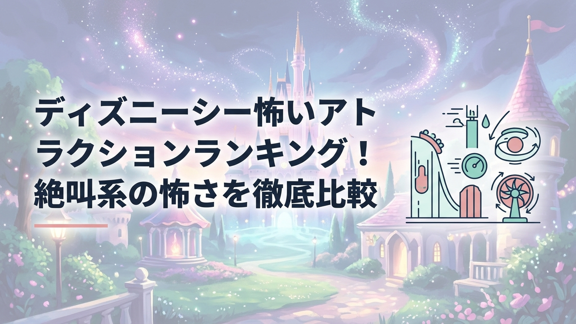 東京ディズニーシーのスリル系アトラクション5つを落下や回転など怖さ別に比較するイメージ
