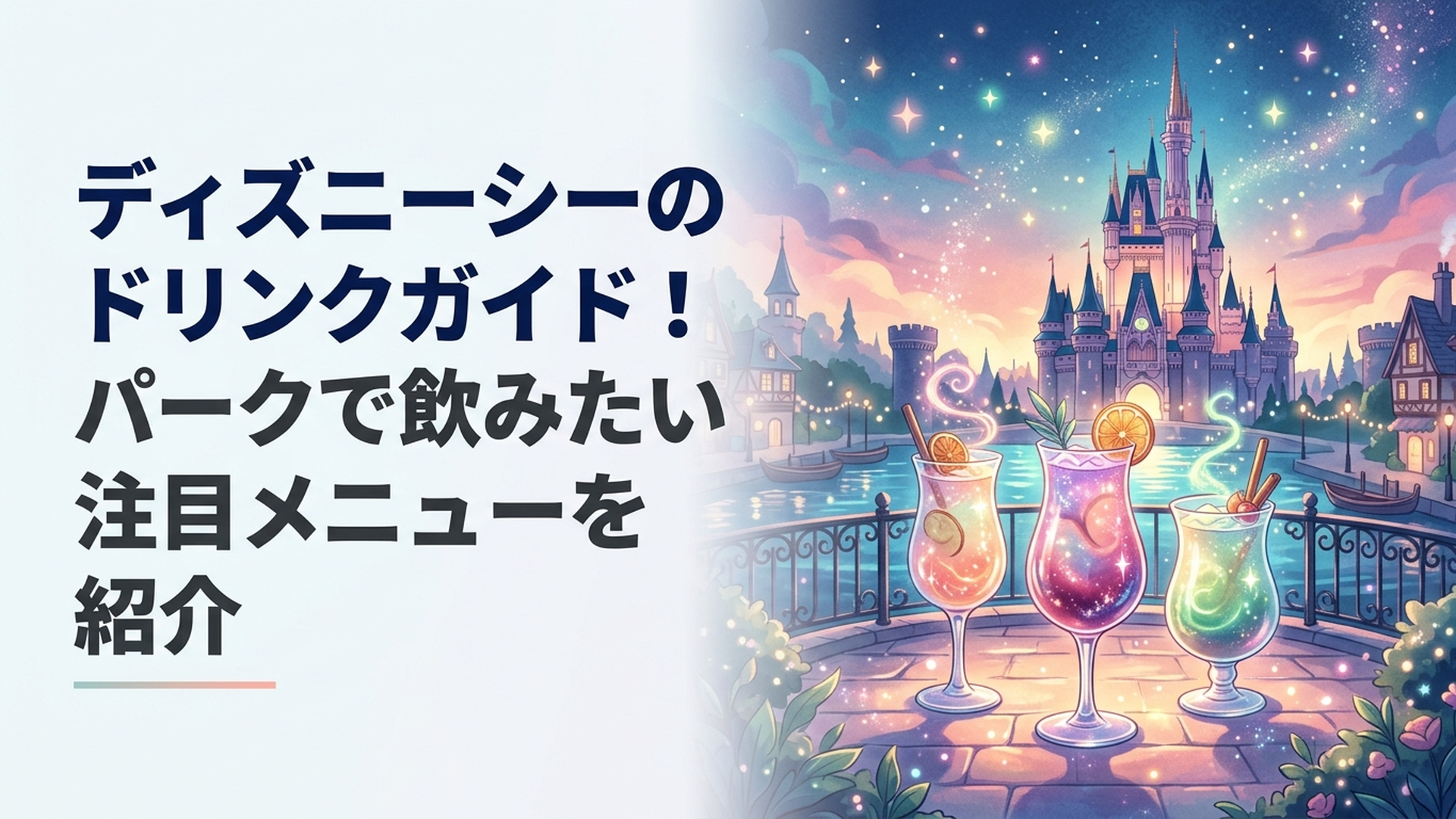 東京ディズニーシーの港を背景に季節限定ドリンクを楽しむゲストのイメージ