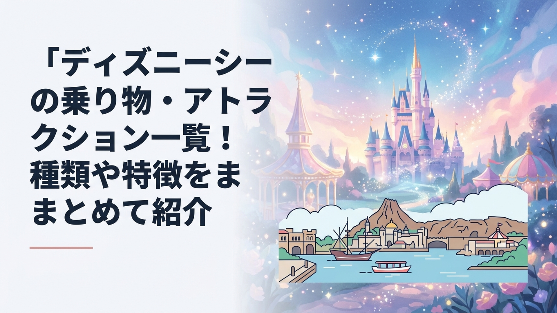東京ディズニーシーの港と人気アトラクションを楽しむゲストの風景