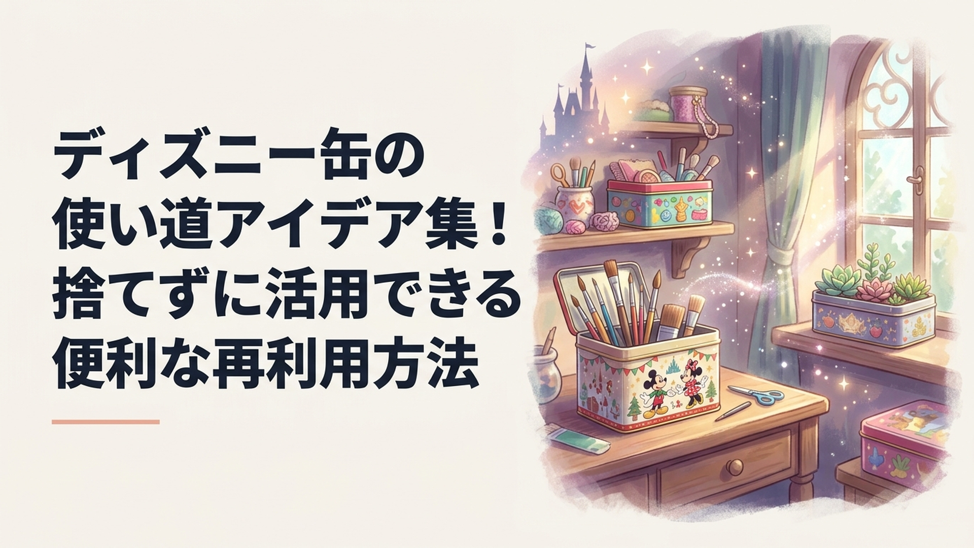 東京ディズニーリゾートのキャラクターデザインのお菓子缶を収納ボックスとして使っている部屋の風景
