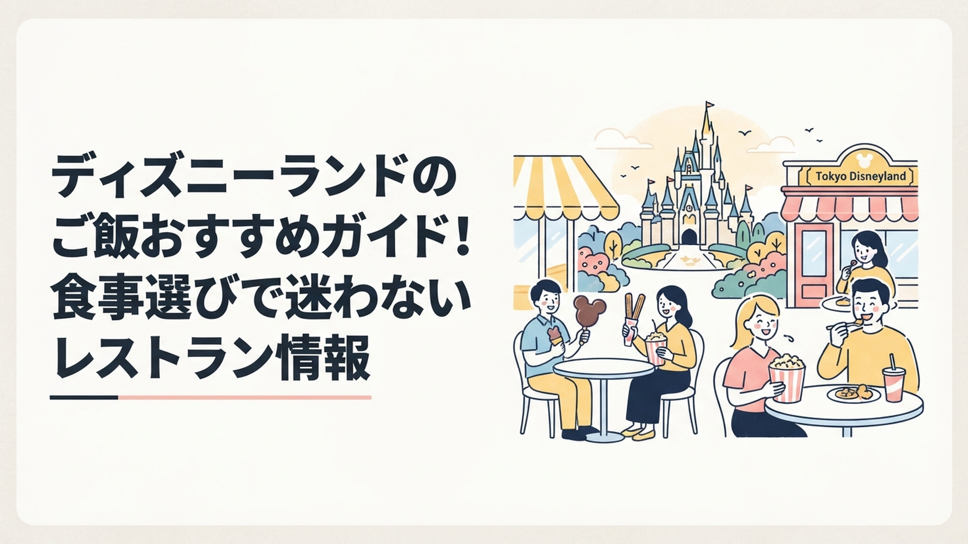 東京ディズニーランドで人気フードとレストランを楽しむゲストの風景
