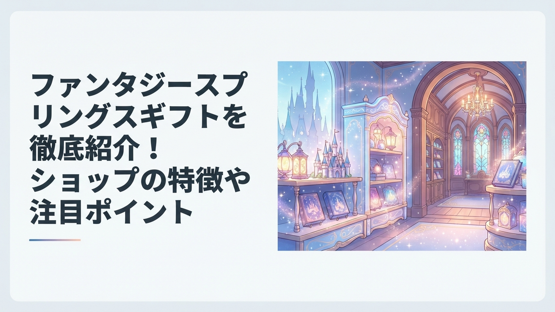 ファンタジースプリングスギフトの店内とファンタジースプリングスホテルをイメージした幻想的なショップ風景