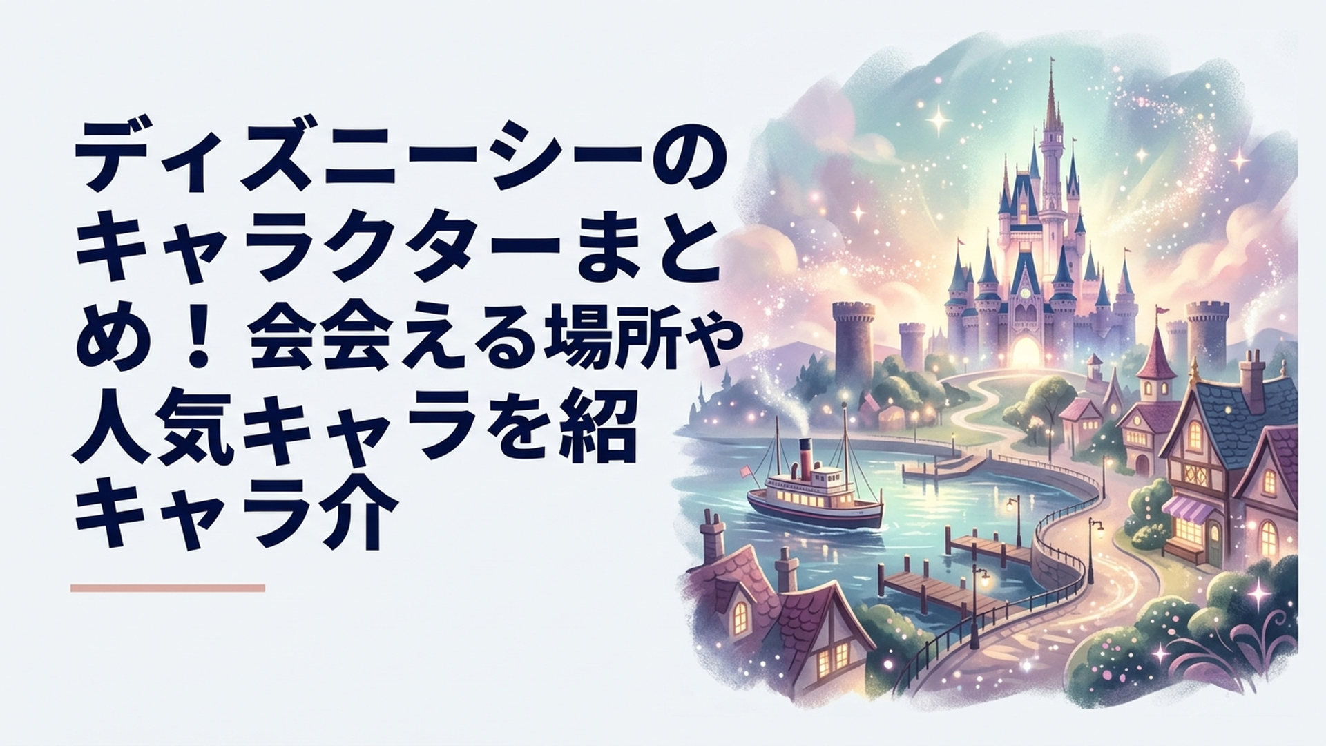 東京ディズニーシーの港を背景にミッキーやダッフィーたちが集まる華やかなイメージ