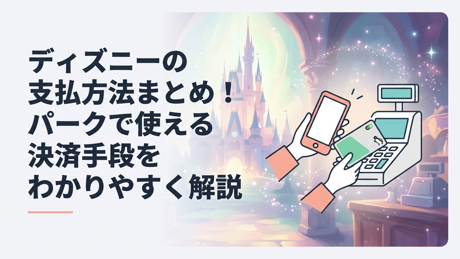 東京ディズニーランドと東京ディズニーシーでスマートフォンやICカードを使って支払いをする様子