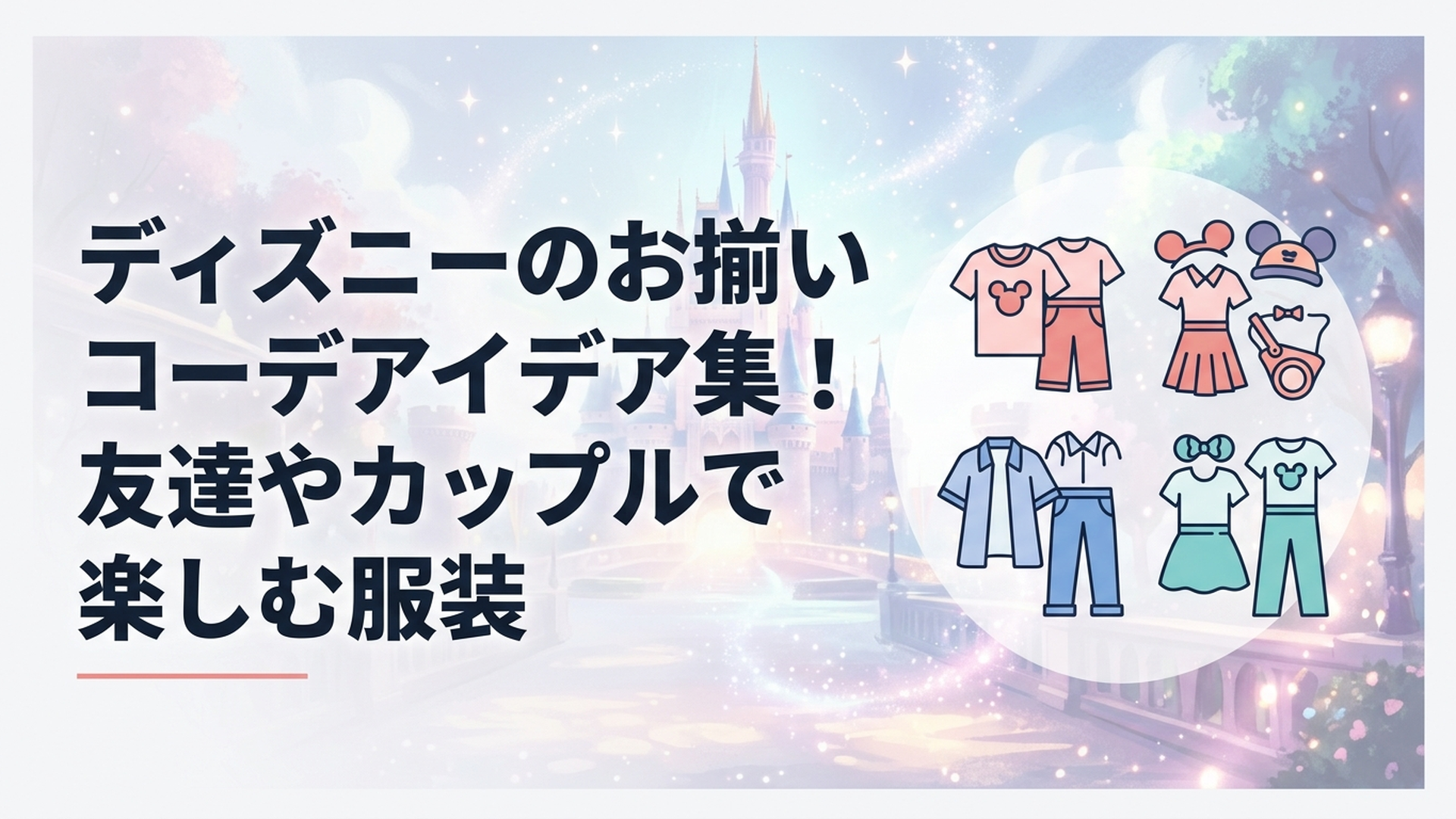 ディズニーリゾートでお揃いコーデを楽しむ友達とカップルのイメージ