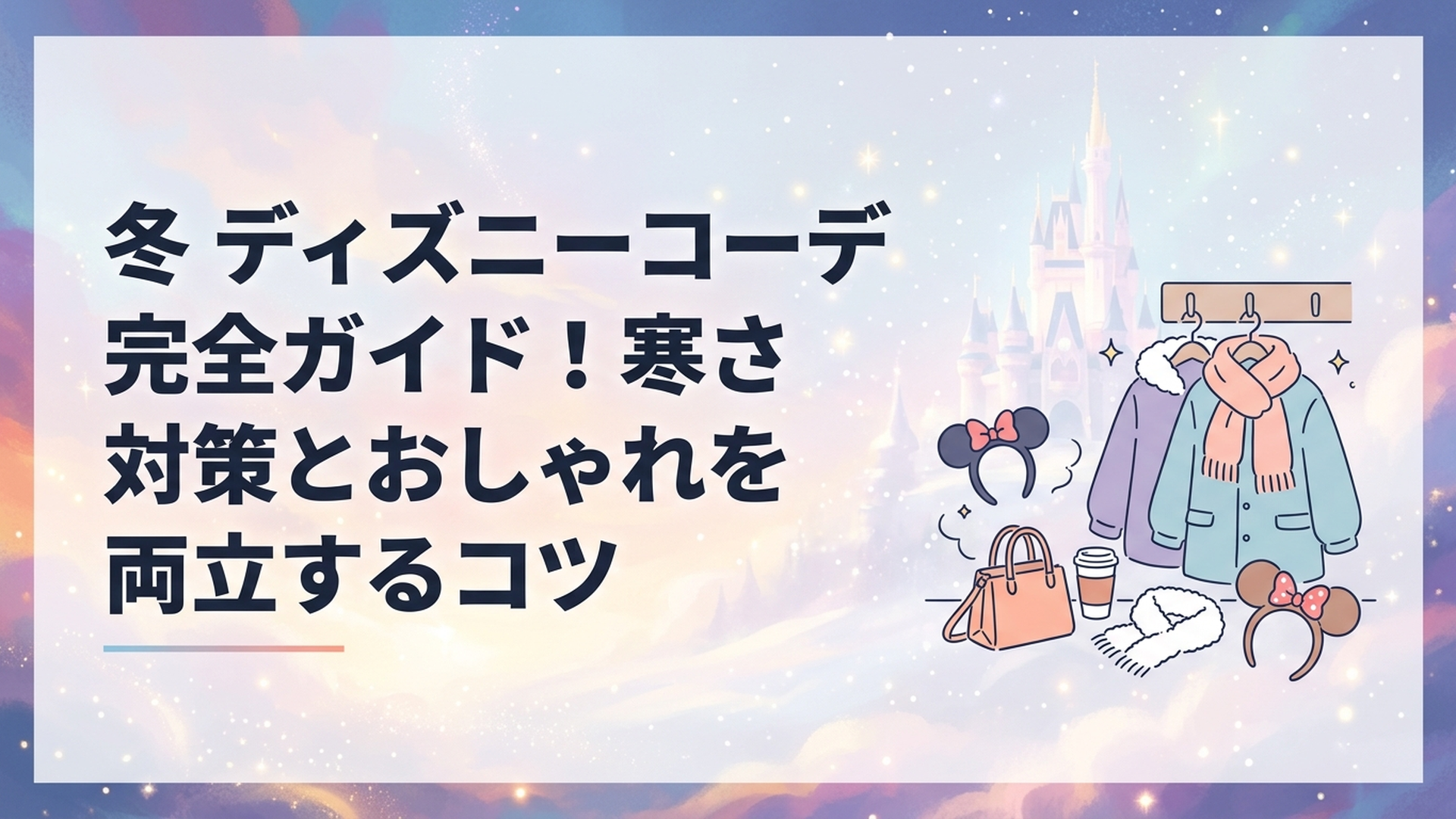 冬のディズニーランドで暖かいコートやカチューシャを楽しむゲストのコーデ風景
