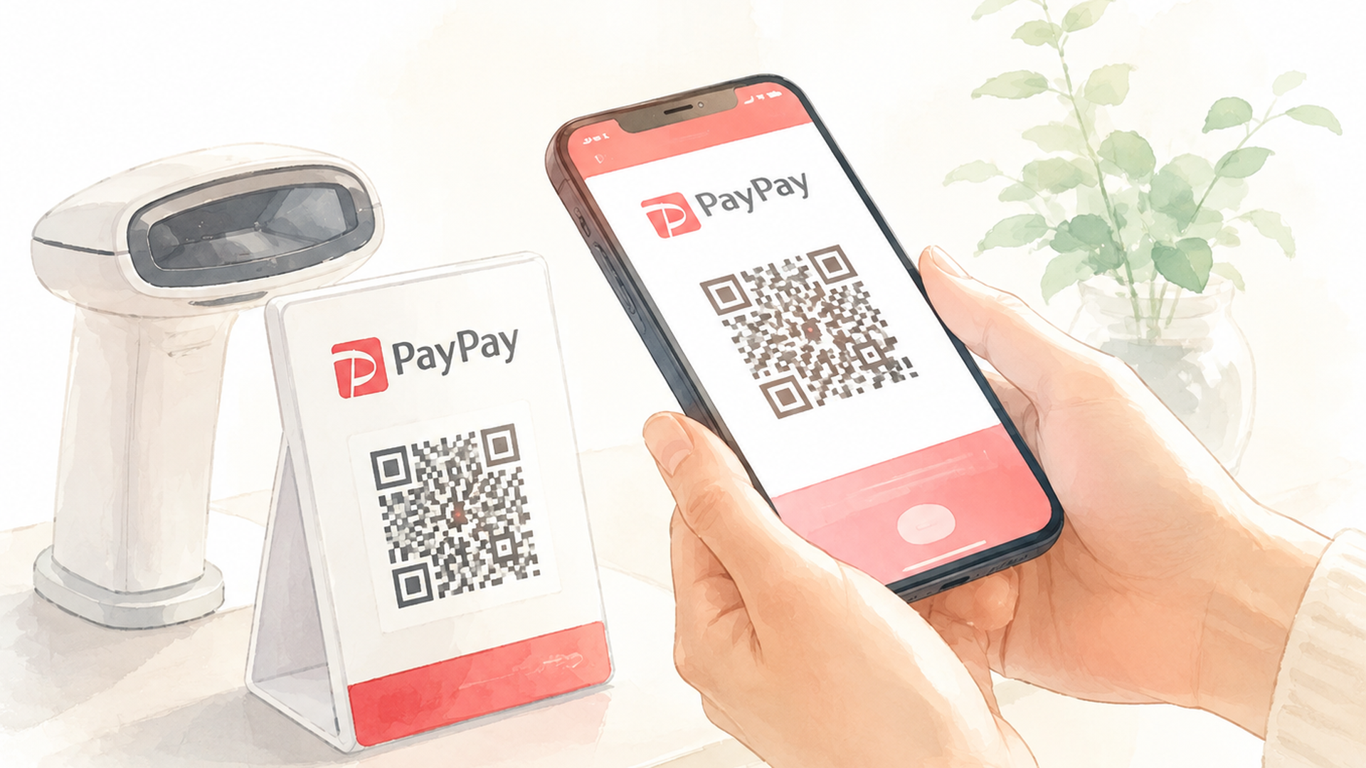 スマートフォンでPayPay決済をする手元
