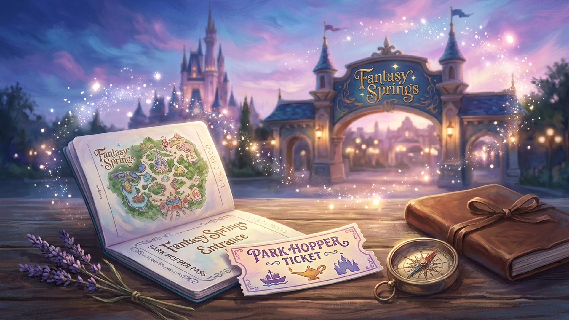 ファンタジースプリングス・エントランス前でパークホッパーチケットと利用条件を確認するゲストの様子