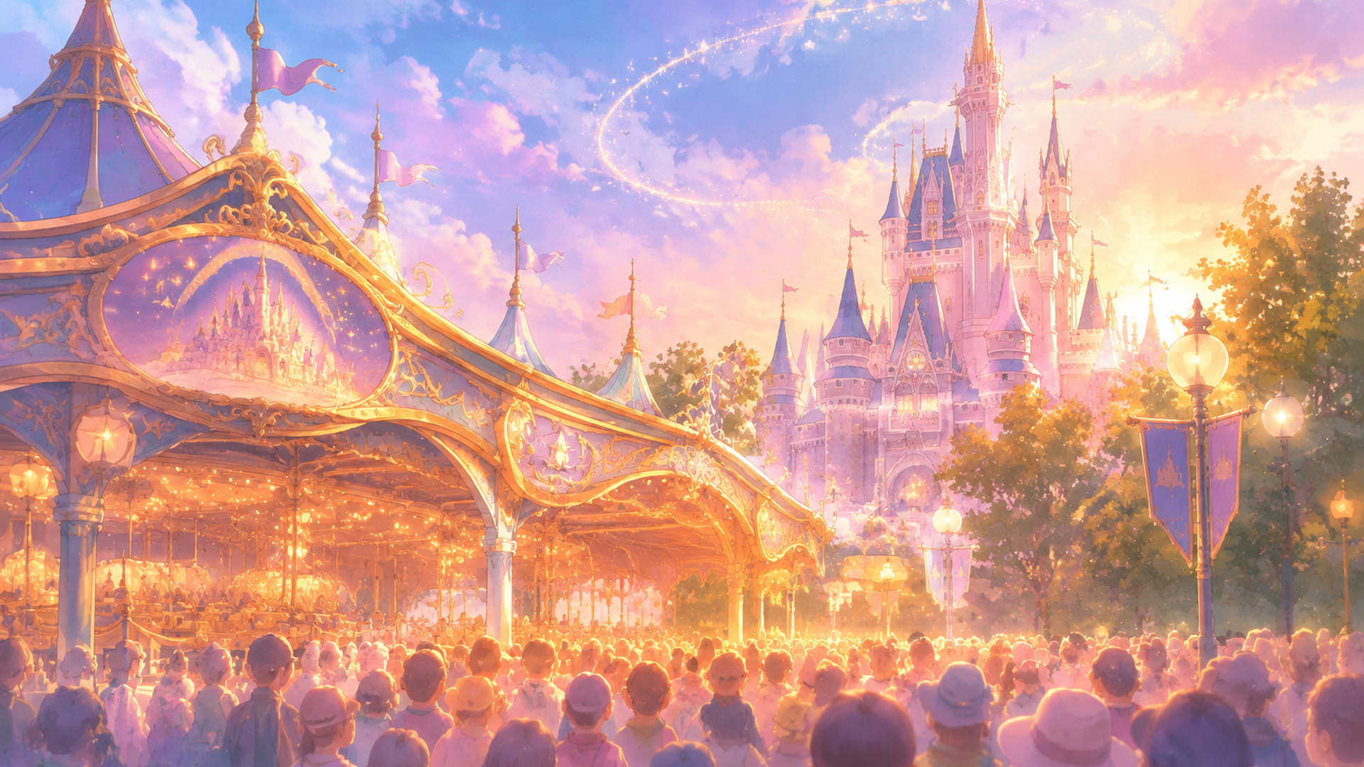 ディズニーランドのアトラクション前に集まる大勢のゲストたち