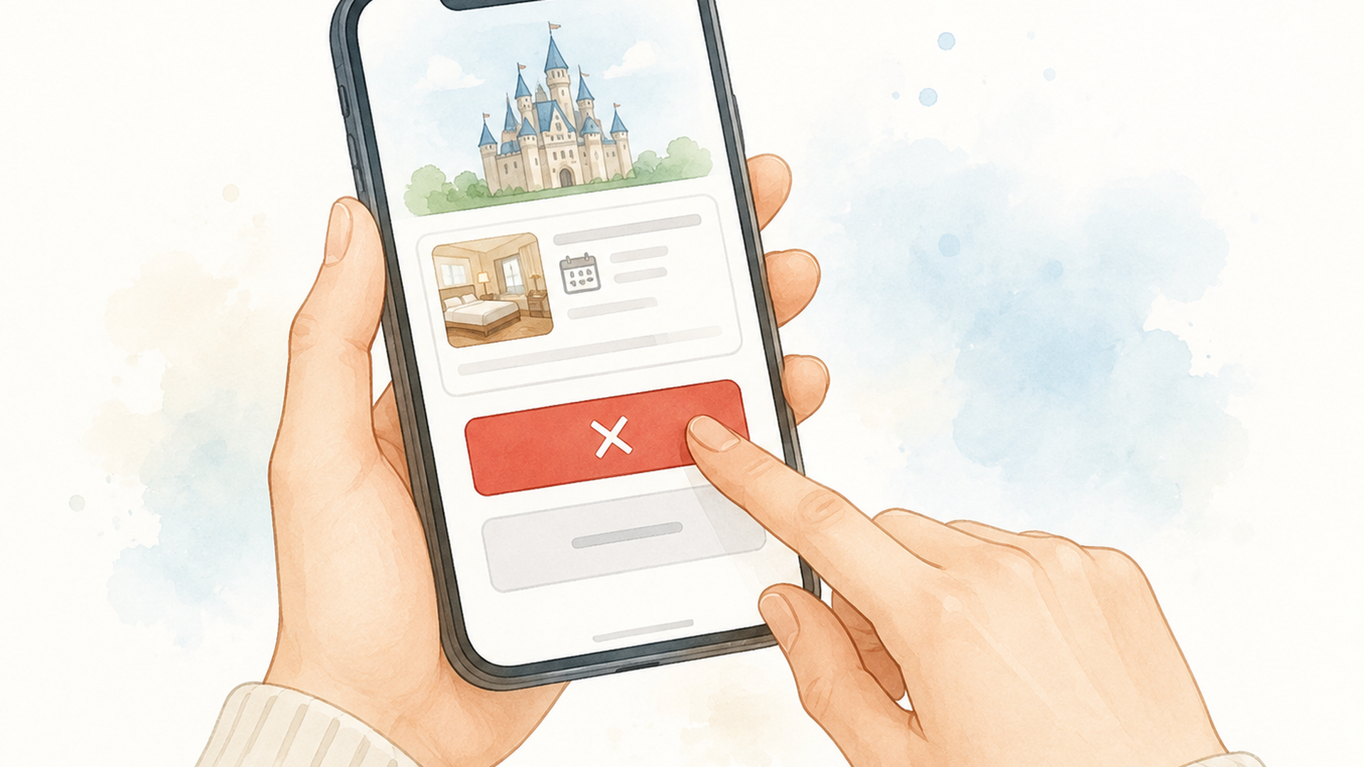 スマートフォンでオンライン予約画面のキャンセル操作をする手元